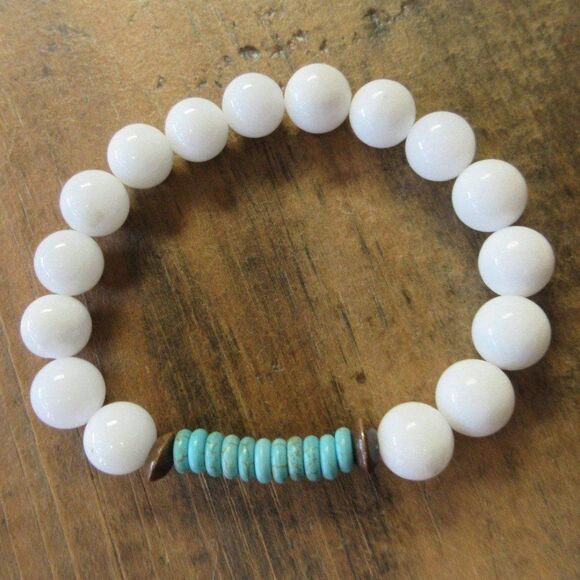 MERRISOTA JEWELRY White Jade Wagernite Stretch Bracelet Size 6 3/4 Gemstones NEW - Picture 4 of 6